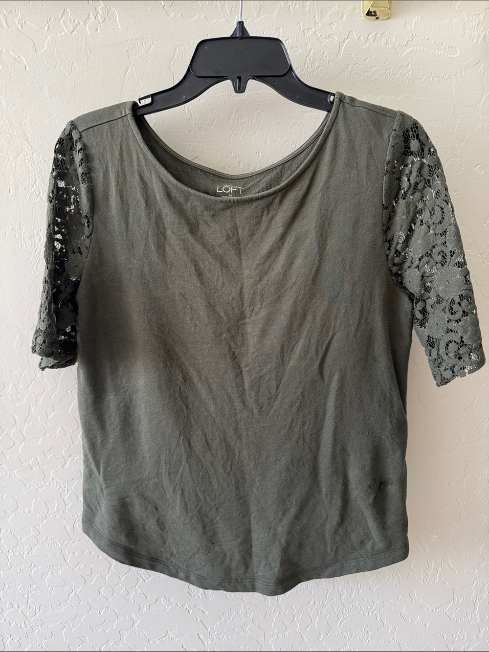 LOFT Olive Lace Sleeve Short Sleeve Tee